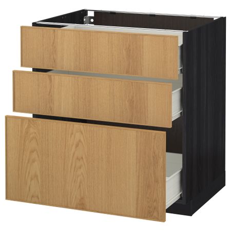 Напольный шкаф с 3 ящиками МЕТОД / ФОРВАРА, черный, Экестад дуб