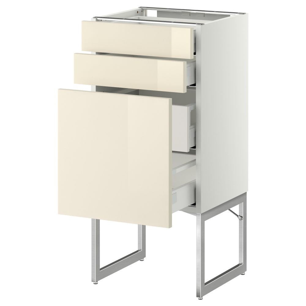 Напольный шкаф 3 фронтальных панели, 2 нижних, 2 средних ящика МЕТОД / МАКСИМЕРА, белый, Рингульт кремовый - схема-чертеж с размерами