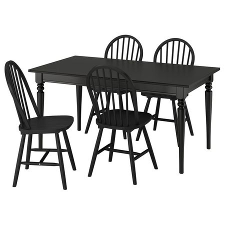 ROSENTORP / SKOGSTA Стол и 4 стула - чёрный/чёрный 155/215x87 см