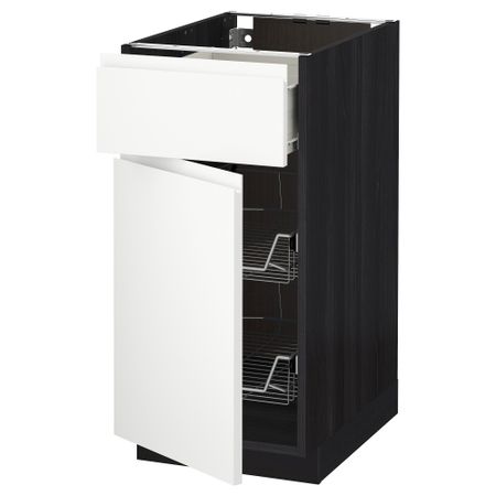 Напольный шкаф с проволочной корзиной, ящиком, дверью МЕТОД / ФОРВАРА, черный, Воксторп белый