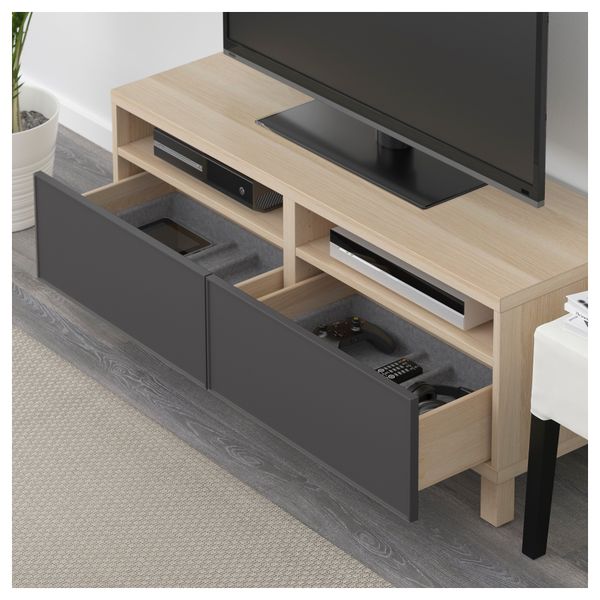 Тумба для ТВ с ящиками БЕСТО, под беленый дуб, Грундсвикен темно-серый - фото 3
