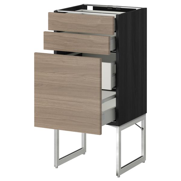 Напольный шкаф 3 фронтальных панели, 2 нижних, 2 средних ящика МЕТОД / МАКСИМЕРА, черный, Брокхульт светло-серый - схема-чертеж с размерами