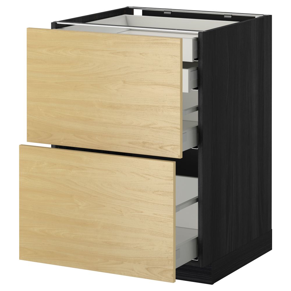 Напольный шкаф 2 фронтальные панели, 2 нижних, 1 средний, 1 высокий ящик МЕТОД / МАКСИМЕРА, черный, Тингсрид береза - фото 1