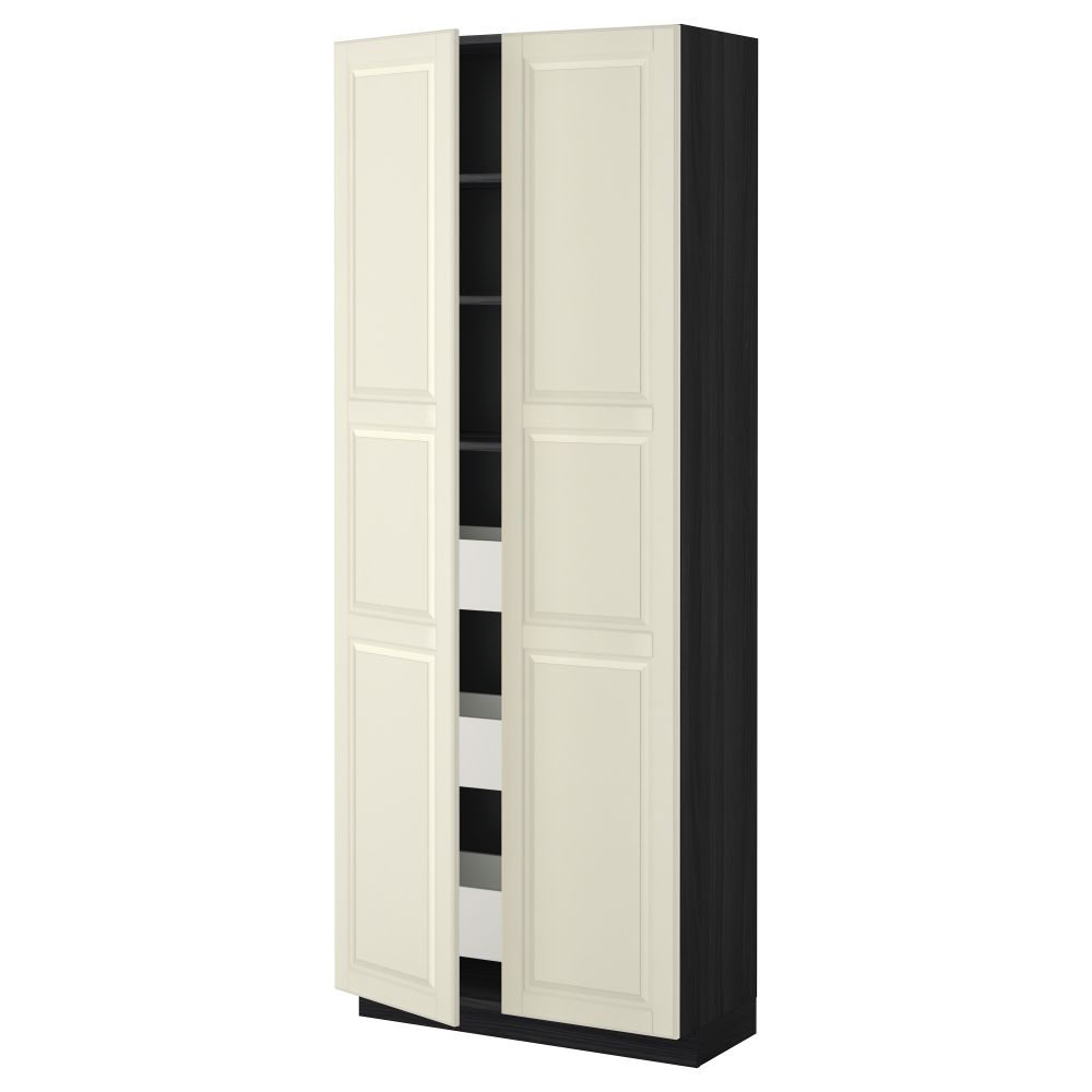 Высокий шкаф с ящиками, 2 дверцы МЕТОД / МАКСИМЕРА, черный, Будбин белый с оттенком (80x37x200 см) - фото 1