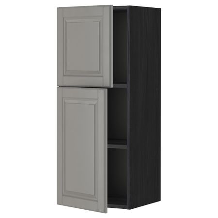 Навесной шкаф с полками, 2 дверцы МЕТОД, черный, Будбин серый