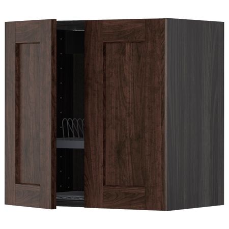 Навесной шкаф с посудной сушилкой, 2 дверец, черный/Эдсерум коричневый 60x60 см IKEA МЕТОД 793.021.94