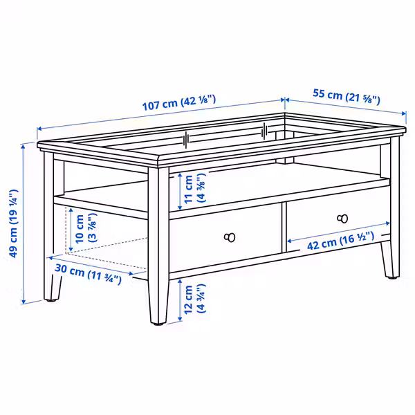 IDANÄS Журнальный стол - темно-коричневый морилка 107x55 см - схема-чертеж с размерами