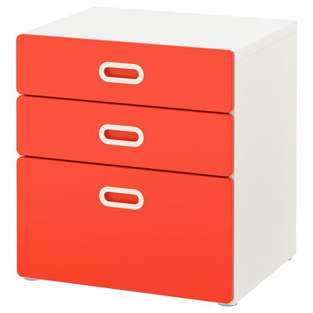 Комод с 3 ящиками, белый, красный 60x64 см IKEA STUVA СТУВА / FRITIDS ФРИТИДС 292.526.72