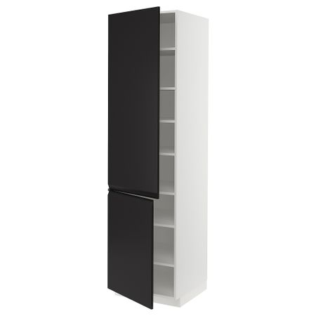 Высокий шкаф с полками, 2 дверцы, белый, Upplöv матовый антрацит, 60x60x220 см IKEA METOD МЕТОД 394.936.85