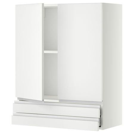 Навесной шкаф, 2 дверцы, 2 ящика МЕТОД / МАКСИМЕРА, белый, Нодста белый