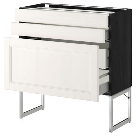 Напольный шкаф 3 фронтальных панели, 2 нижних, 2 средних ящика МЕТОД / МАКСИМЕРА, черный, Лаксарби белый
