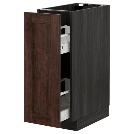Напольный шкаф, выдвижной внутри элем, черный/Эдсерум коричневый 30x60 см IKEA МЕТОД 593.021.66