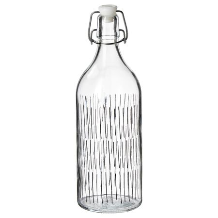 Бутылка с пробкой, прозрачное стекло/с рисунком черный 1 л IKEA KORKEN КОРКЕН 504.629.89