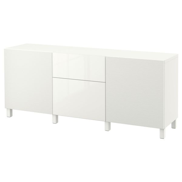 Комбинация для хранения с ящиками БЕСТО, Лаксвикен белый, Сельсвикен глянцевый/белый (180x40x74 см) - фото 1