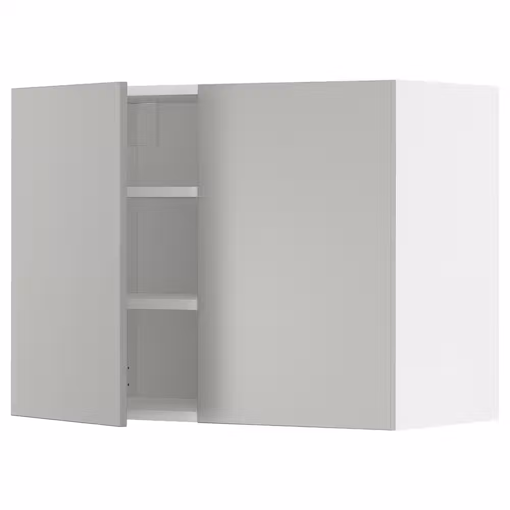 METOD Навесной шкаф с полками/2дверцы - белый/Havstorp светло-серый 80x60 см - фото 1