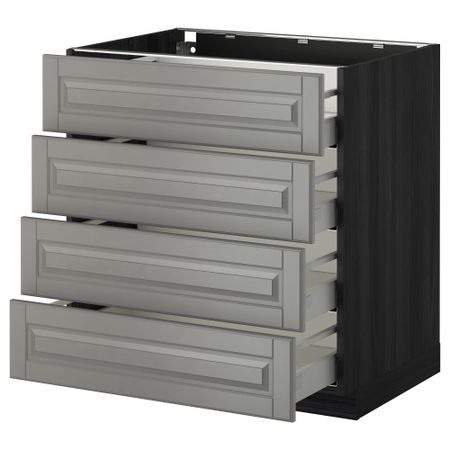 Напольный шкаф 4 фронтальных панели, 4 ящика МЕТОД / МАКСИМЕРА, черный, Будбин серый