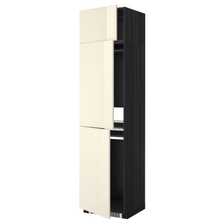 Высокий шкаф для холодильника или морозильника, с 3 дверями МЕТОД, черный, Рингульт кремовый (60x60x240 см)