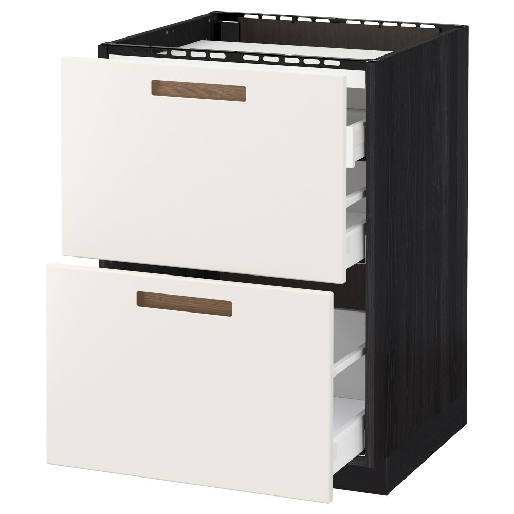Напольный шкаф, 2 фронтальных панели, 3 ящика МЕТОД / МАКСИМЕРА, черный, Мэрста белый - схема-чертеж с размерами