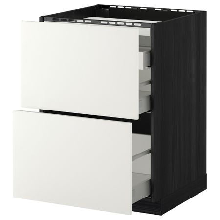 Напольный шкаф, 2 фронтальных панели, 3 ящика МЕТОД / МАКСИМЕРА, черный, Хэггеби белый