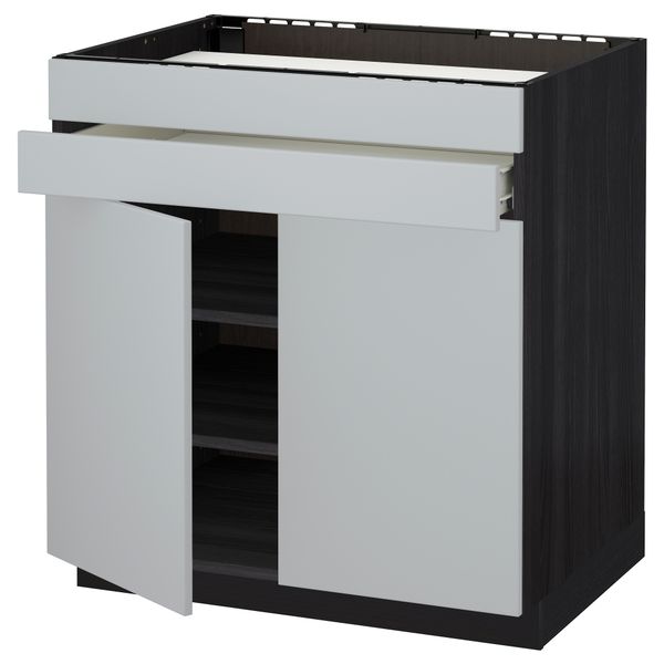 Напольный шкаф для варочной панели, 2 ящика, 2 фасада, 1 ящик МЕТОД / ФОРВАРА, черный, Веддинге серый (80x60 см) - схема-чертеж с размерами