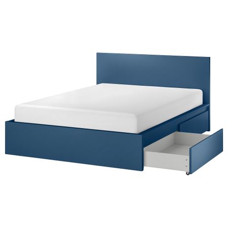 Каркас кровати + 2 кроватных ящика, синий, 160x200 см IKEA MALM МАЛЬМ 795.599.43