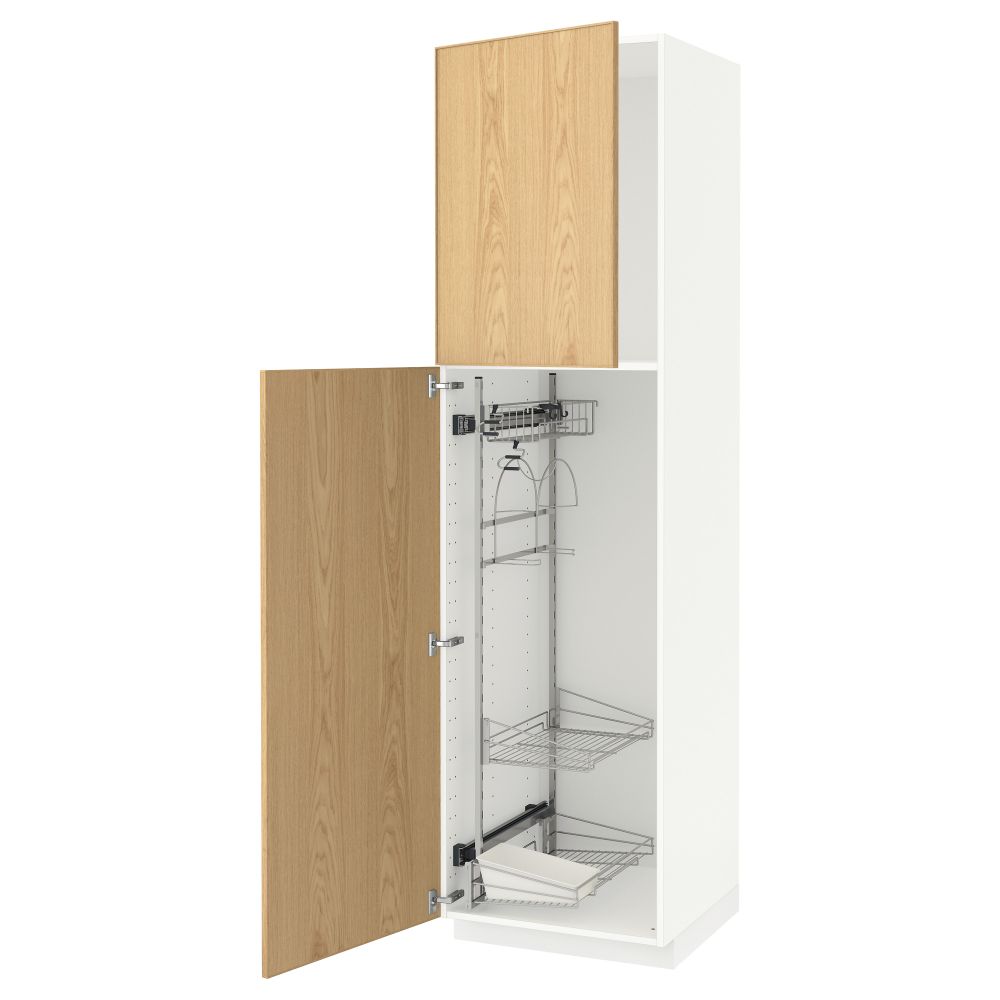 Высокий шкаф с отделением для аксессуаров, для уборки МЕТОД, белый, Экестад дуб - схема-чертеж с размерами