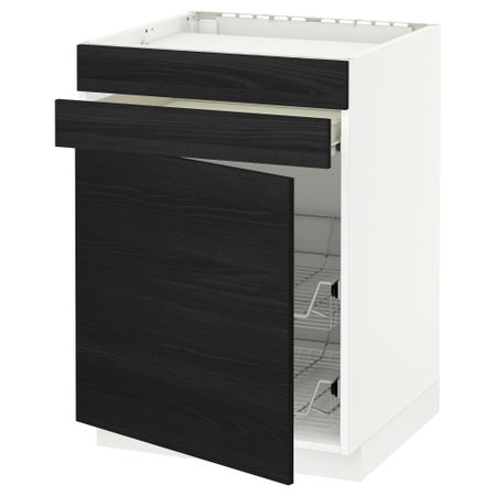 Напольный шкаф для варочной панели, ящик, 2 проволочных корзины МЕТОД / ФОРВАРА, белый, Тингсрид черный (60x60 см)