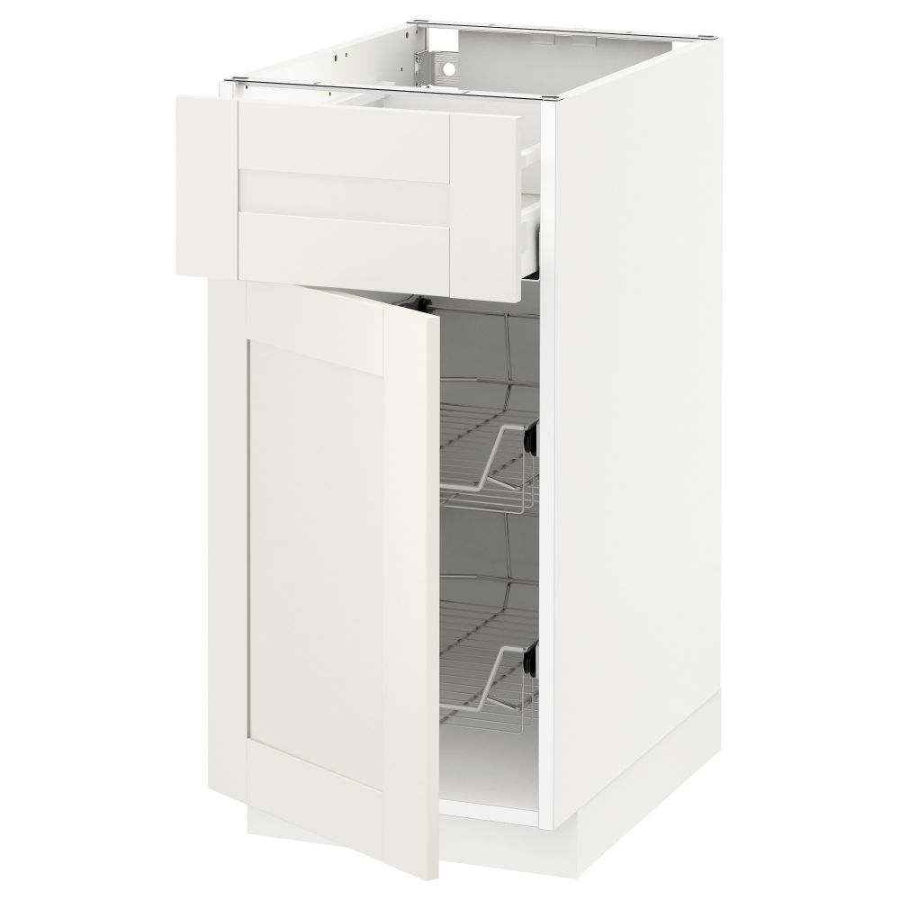 Напольный шкаф с проволочной корзиной, ящиком, дверью МЕТОД / МАКСИМЕРА, белый, Сэведаль белый - схема-чертеж с размерами