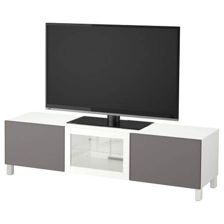 Тумба под ТВ с ящиками и дверцей БЕСТО, белый Грундсвикен, темно-серый прозрачное стекло (180x40x48 см)