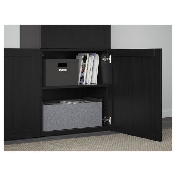 Шкаф для ТВ, комбинированный, стекляные дверцы БЕСТО, Ханвикен, Синдвик черно-коричневый прозрачное стекло (300x40x192 см) - фото 3