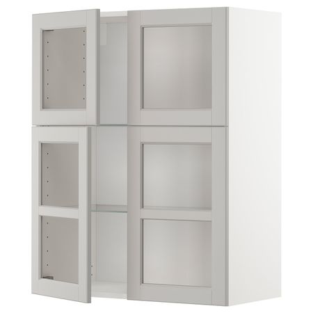 Навесной шкаф с полками, 4 стекло дв, белый/Лерхюттан светло-серый 80x100 см IKEA METOD МЕТОД 392.727.64
