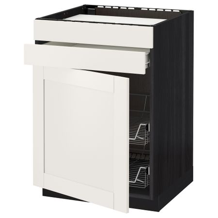 Напольный шкаф для варочной панели, ящик, 2 проволочных корзины МЕТОД / ФОРВАРА, черный, Сэведаль белый (60x60 см)