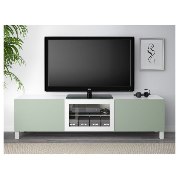 Тумба под ТВ с ящиками и дверцей БЕСТО, Лаппвикен зеленый, Синдвик белый (180x40x48 см) - схема-чертеж с размерами