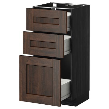 Напольный шкаф с 3 ящиками МЕТОД / ФОРВАРА, черный, Эдсерум коричневый