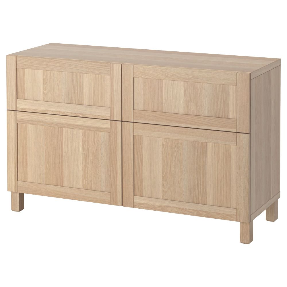 Комбинация для хранения с дверцами, ящиками БЕСТО, Ханвикен под беленый дуб (120x40x74 см) - фото 1