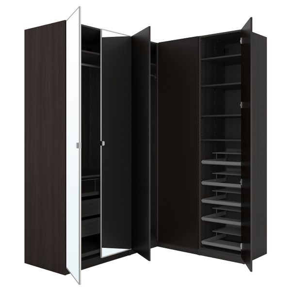 Гардероб угловой, черно-коричневый, Форсанд Викедаль, 210/160x236 см IKEA ПАКС 292.860.02 - фото 1