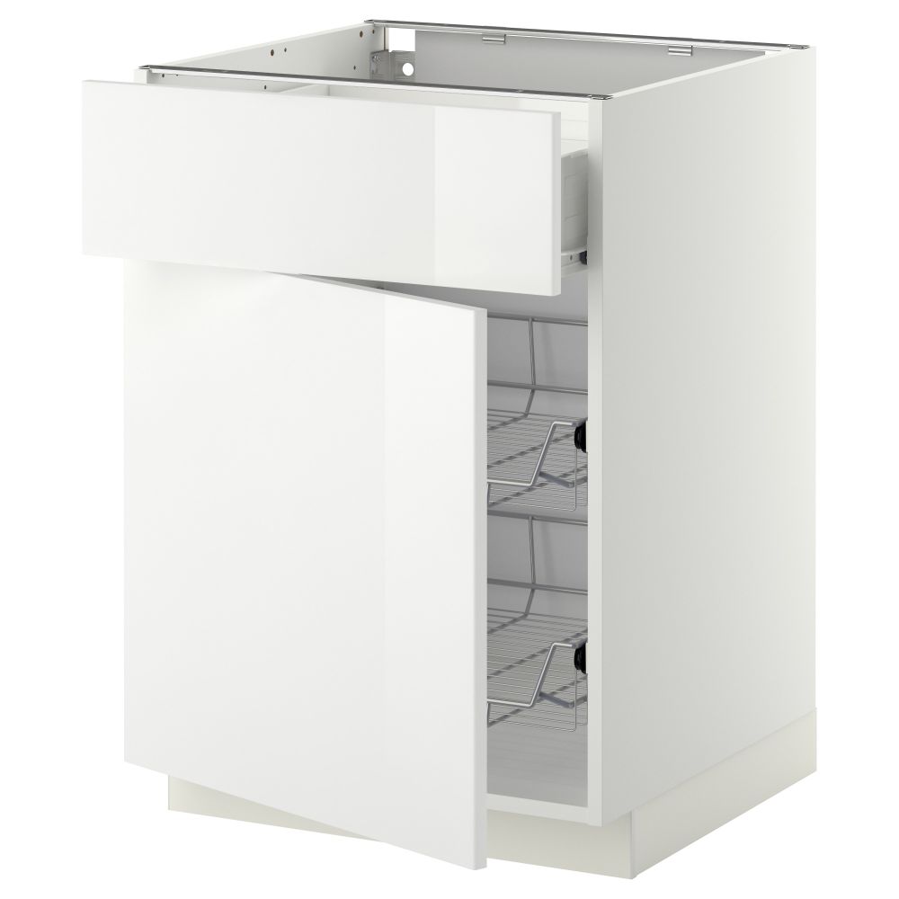 Напольный шкаф с проволочной корзиной, ящиком, дверью МЕТОД / ФОРВАРА, белый, Рингульт белый - схема-чертеж с размерами