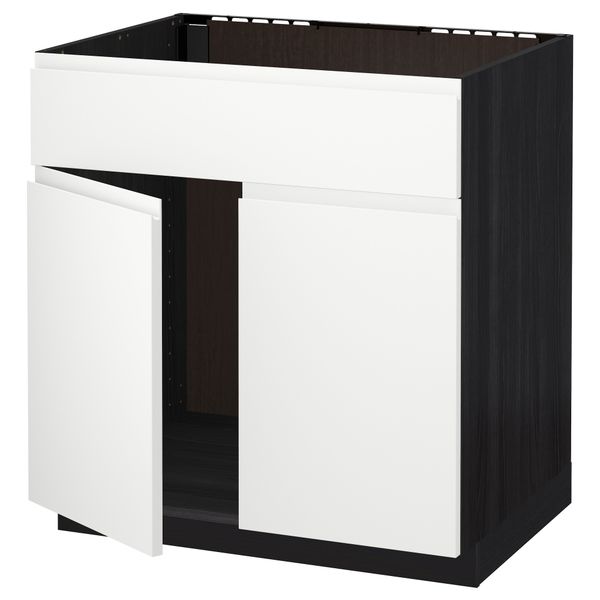 Напольный шкаф под мойку 2 дверцы/фронтальных панели МЕТОД, черный, Воксторп белый (80x60 см) - схема-чертеж с размерами