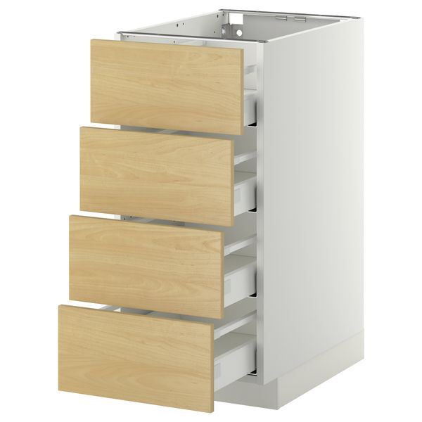Напольный шкаф 4 фронтальных панели, 4 ящика МЕТОД / МАКСИМЕРА, белый, Тингсрид береза - схема-чертеж с размерами