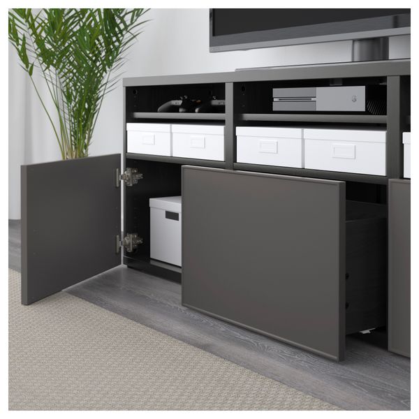 Шкаф для ТВ, комбинированный, стекляные дверцы БЕСТО, черно-коричневый Грундсвикен, темно-серый прозрачное стекло (180x40x192 - фото 3