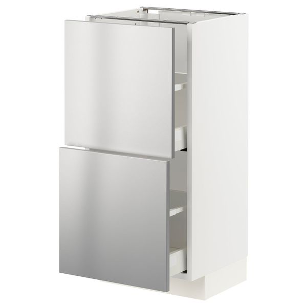 Напольный шкаф с 2 ящиками, белый/Ворста нержавеющая сталь 40x37 см IKEA METOD МЕТОД / MAXIMERA МАКСИМЕРА 493.299.58 - фото 1