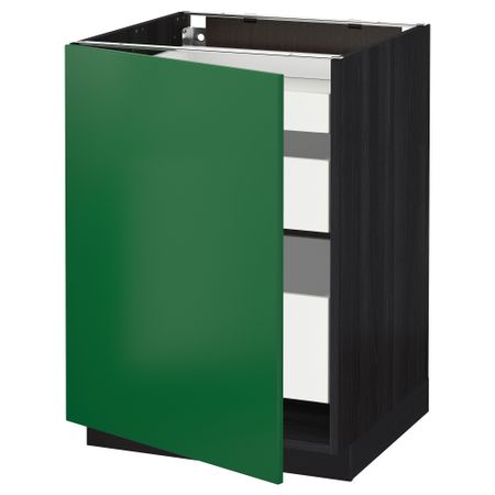 Напольный шкаф с 1 дверцей, 3 ящика МЕТОД / МАКСИМЕРА, черный, Флэди зеленый