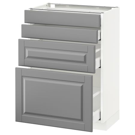 Напольный шкаф 4 фронтальных панели, 4 ящика МЕТОД / МАКСИМЕРА, белый, Будбин серый