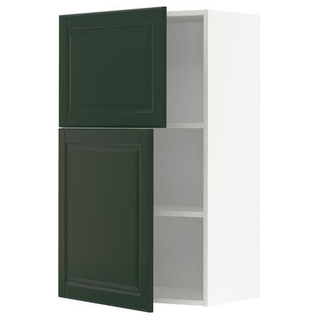 Навесной шкаф с полками/2дверцы, белый/Будбин темно-зеленый 60x100 см IKEA METOD МЕТОД 694.447.16