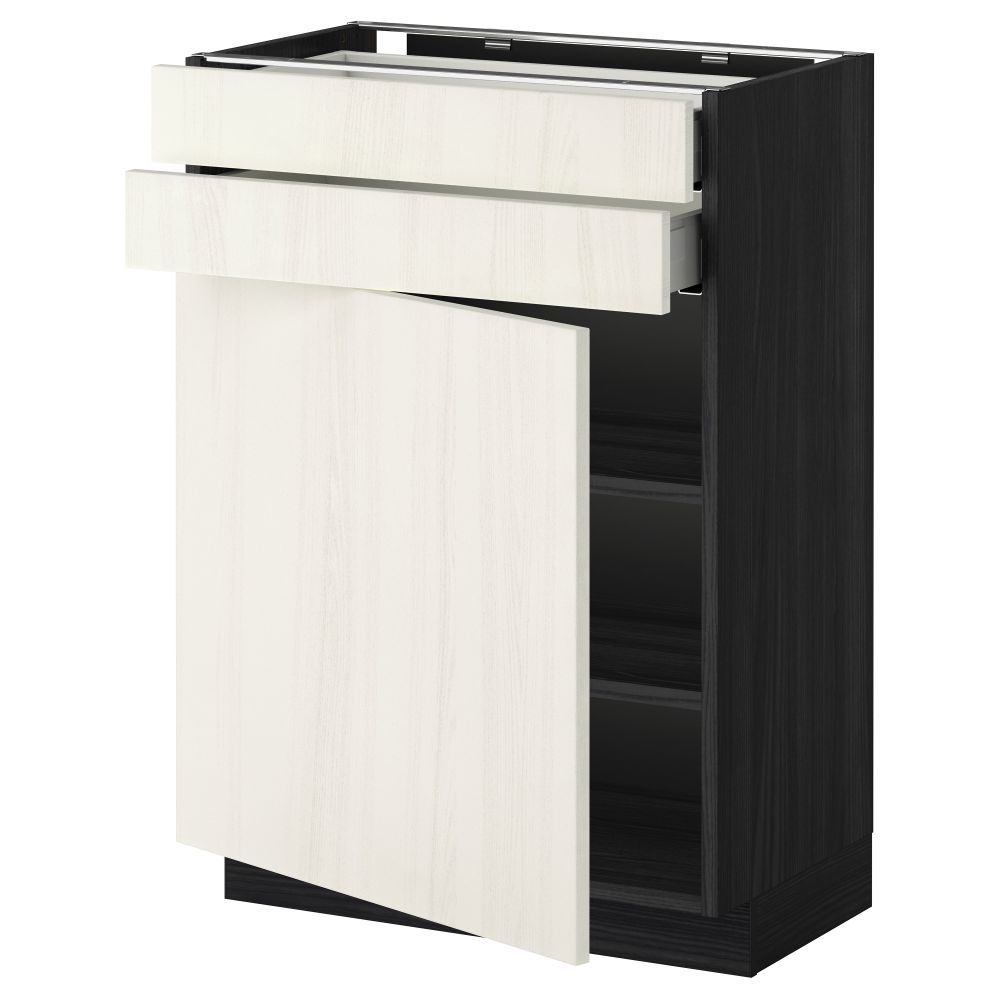 Напольный шкаф с дверцей, 2 ящиками МЕТОД / МАКСИМЕРА, черный, Росдаль белый - схема-чертеж с размерами