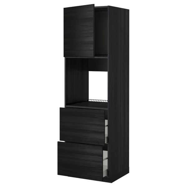 Высокий шкаф для духовки + дверца, 2 форнтальных, 2 высоких ящ, черный, Тингсрид черный 60x60x200 см IKEA МЕТОД / МАКСИМЕРА - фото 1