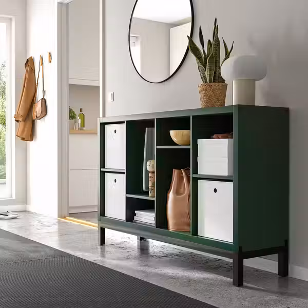 KALLAX Стеллаж с основанием - темно-зеленый/чёрный 147x39x94 см - фото 3