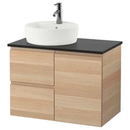 Шкаф с раковиной 45 см, под беленый дуб, антрацит ДАЛЬШЕР смеситель, 82x49x74 см IKEA ГОДМОРГОН/ТОЛКЕН / ТОРНВИКЕН 993.256.51