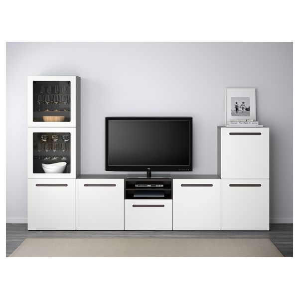 Шкаф для ТВ, комбинированный, стекляные дверцы БЕСТО, черно-коричневый, Марвикен белый прозрачное стекло (300x40x192 см) - фото 2