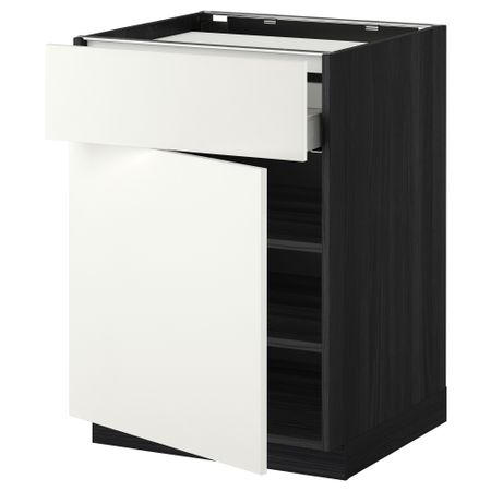 Напольный шкаф для варочной панели, ящик, полка, дверцы МЕТОД / МАКСИМЕРА, черный, Хэггеби белый (60x60 см)